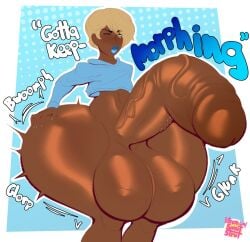 1boy ass ass_expansion balls big_ass bimbo_lips blonde_hair blue_lipstick bottom_heavy dark-skinned_male dark_skin expansion femboy freckles girly hand_on_hip huge_ass huge_balls huge_cock huge_hips hyper_ass hyper_hips hyper_penis lipstick male male_only one_eye_closed penis plump_lips sloshing_butt smutstrut solo solo_male thick_thighs wide_hips wink