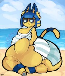 animal_crossing ankha ass ass_bigger_than_head ass_focus backboob beach big_breasts boob_window clothed errantheart female female_only huge_ass hyper_ass nintendo no_bra sideass underass