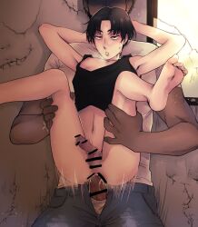 ahe_gao armpits black_eyes black_hair censor_bar censored censored_anus censored_genitalia censored_penis cum_in_ass cum_inside femboy male_focus male_only manjiro_sano mikey_(tokyo_revengers) partially_clothed size_difference tattoo tokyo_revengers