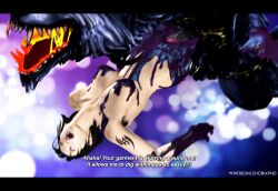 1girls 3d black_hair breasts chobixpho english_text female kazama_jun medium_hair namco pleasure_face self_upload slime tagme tattoo tekken tekken_7 tekken_tag_tournament_2 unknown_(tekken) werewolf wolf