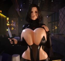 1girls 3d 3d_(artwork) alternate_breast_size black_hair breasts_bigger_than_head breasts_bigger_than_torso cleavage female female_only female_solo gigantic_breasts holding_knife holding_object holding_weapon hourglass_figure huge_ass kate_beckinsale knife looking_at_viewer selene_(underworld) skimpy skimpy_clothes small_waist solo solo_female thin_waist top_heavy underworld vaako vampire vampire_girl wasp_waist weapon wide_hips