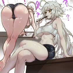 1girls ass bent_over breasts dat_ass ebora fate/grand_order fate_(series) female hanging_breasts hi_res hips huge_ass huge_breasts jeanne_alter long_hair short_shorts shorts thick_thighs thighs underboob white_hair wide_hips youngmanisdown