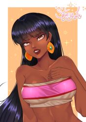 1girls bare black_hair black_skin brown chel chel_(the_road_to_el_dorado) curvy dark earrings exotic eyes female gold hair huge_breasts jewelry large_breasts long mayan shoulders sitting skin solo stariylu straight topless