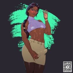 1futa 2d 2d_(artwork) abs biceps big_penis bracelet braided_ponytail breasts brown_eyes brown_hair cameltail clothed clothing crop_top danica_(dmitrys) dark-skinned_futanari dark_skin dmitrys erection erection_under_clothes fully_clothed futa_only futanari futanari_focus futanari_only glasses holding_balls human long_hair looking_at_viewer makeup muscular muscular_futanari nipple_bulge nipples pantyhose penis penis_bulge short_skirt skirt solo standing teacher thick_thighs thighs toned toned_futa underboob waving waving_at_viewer wide_hips