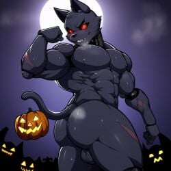 1boy 1furry 1male ai_generated animatronic animatronic_male ass balls bara blue_fur butt candougie case:_animatronics case_2:_animatronics cat_(case) domestic_cat felid feline fnaf frosting.ai furry furry_ass furry_butt furry_male furry_only gay halloween male male_only muscular muscular_male red_eyes scars solo solo_male sweat