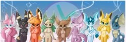absurd_res all_nine_eeveelutions anthro eevee eeveelution espeon female flareon furry generation_1_pokemon generation_2_pokemon generation_4_pokemon generation_6_pokemon glaceon hi_res jolteon leafeon nintendo pokemon pokemon_(species) rimworld sylveon umbreon vaporeon yanzihko