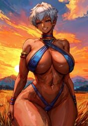 1girls ai_generated big_breasts blue_eyes bracelets breasts capcom child_bearing_hips covered_nipples criss-cross_halter elena_(street_fighter) field grin huge_breasts large_breasts looking_at_viewer mountain navel nipple_bulge rings short_hair sky solo stable_diffusion street_fighter street_fighter_iii street_fighter_iii:_3rd_strike street_fighter_iii_(series) street_fighter_iv street_fighter_iv_(series) sunset tall_grass tampopo thick_thighs white_hair wide_hips