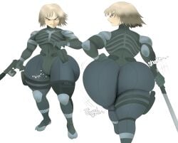 1boy ass barrybbeesly big_ass bodysuit bubble_butt bulge clothing dat_ass dumptruck_ass fat_ass femboy gun hand_on_hip huge_ass large_ass looking_at_viewer looking_back male male_only massive_ass metal_gear_solid metal_gear_solid_2 pistol raiden_(metal_gear) solo sword thick_ass thick_thighs weapon wide_hips