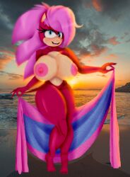 1girls big_ass big_breasts bikini breasts female female_only naked_female pink pink_fur pink_nipples sega sexy_beach solo solo_female sonia_the_hedgehog sonic_(series) sonic_the_hedgehog_(series) sonic_underground