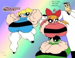 biceps big_breasts big_muscles black_hair blonde_hair blossom_(powerpuff_girls) blue_eyes breasts bubbles_(powerpuff_girls) buttercup_(powerpuff_girls) cartoon_network downgrade101 female green_eyes hair huge_breasts large_muscles long_hair male muscles muscular_arms orange_hair pink_eyes powerpuff_girls professor_utonium