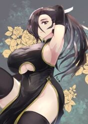 1girls alternate_costume armpits bare_thighs breasts brown_eyes brown_hair chinese_clothes cleavage cleavage_cutout elbow_gloves female female_only fire_emblem fire_emblem_fates from_below gloves hair_over_one_eye huge_breasts kagero_(fire_emblem) long_hair looking_down nintendo no_panties pelvic_curtain pomodoro_(po) ponytail sideboob solo thick_thighs thighhighs thighs underboob