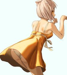 1girls ass_peek cat_ears cat_pose catgirl cute ear_fluff ear_tuft fully_clothed fully_clothed_female nia nia_(xenoblade) one_piece_dress panties pantyshot ponaponyo rear_view short_skirt silver_hair sundress tease teasing upskirt xenoblade_(series) xenoblade_chronicles_2 yellow_eyes