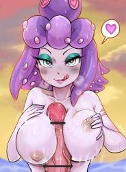 1girls bar_censor big_breasts breasts cala_maria censor_bar censored censored_penis cuphead_(game) eyelashes female huge_breast large_breasts long_eyelashes looking_at_viewer massive_breasts nipples no_bra nohtuy nohtuy18 octopus octopus_tentacle paizuri penis pointless_censoring scar scar_on_arm text_bubble titfuck titjob tongue