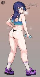 1girls ass blue_hair female glasses honkai:_star_rail honkai_(series) large_ass long_hair looking_back panties pela_(honkai:_star_rail) shini_alonzo solo sports_bra sportswear steam sweat sweatdrop sweating sweaty