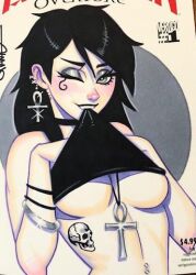 ankh biting_shirt dc dc_comics death_of_the_endless goth_girl raising_shirt scott_blair scottblairart smiling underboob vertigo_comics