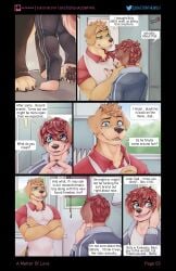 absurd_res anthro bastionshadowpaw canid canine canis clothed clothing colored comic dialogue digital_media_(artwork) duo english_text father father_and_child father_and_son hair hi_res incest incest_play male male/male mammal open_mouth parent parent_and_child simple_background son text yaoi