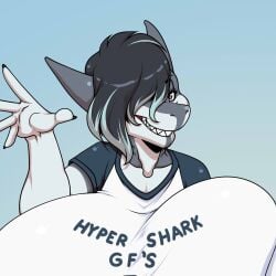 5_fingers anthro big_breasts breasts female fingers fish hair_over_one_eye huge_breasts shark short_hair tagme teeth vern_(vernacularshark) vernacular