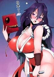 blushing breasts cleavage dronya fatal_fury king_of_fighters labyrinth_of_refrain large_breasts mai_shiranui_(cosplay) nippon_ichi_software skimpy_clothes snk suteakazuzuki thick_thighs thighs