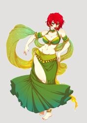 belly_dancer belly_dancer_outfit cleavage green_eyes harem_girl harem_outfit large_breasts lunareth medium_hair original original_character red_hair veil