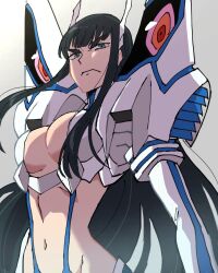 angry angry_expression angry_face belly belly_button big_breasts black_hair breasts dark_hair eyebrows kill_la_kill kiryuuin_satsuki large_breasts potomithu revealing_clothes serious serious_look thick_eyebrows tummy