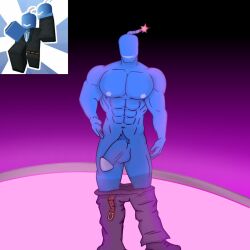 bara blue_skin gay john_bomb kendrick_nsfw male male_only muscular muscular_male pubic_hair rblxware roblox roblox_game robloxian solo tagme yaoi