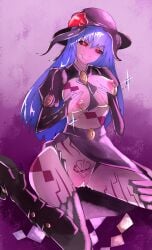 black_sclera boots corruption female high_heels huge_ass huge_breasts implied_transformation monsterification nipple_piercing nipples open_skirt purple_skin tenshi_hinanawi tentacle thick_thighs touhou transformation wide_hips 秦起弦