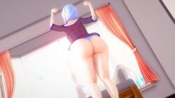 1girls 3d 3d_(artwork) aged_up ass ass_focus back back_view big_ass blue_panties blue_shirt blue_thong bottomwear braid clothing dat_ass female female_only hair huge_ass legs mature mature_female mature_woman milf panties rooster_teeth rwby shirt solo solo_female thong topwear unski113d weiss_schnee white_hair