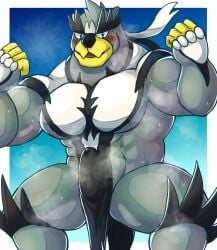 anthro balls bara barazoku bashira_o blush boner erection furry grey_fur male male_only muscles muscular musk nintendo penis pokemon pokemon_ss precum solo solo_male sweaty urshifu ursid