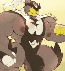 anthro balls bara barazoku big_balls big_bulge big_pecs big_penis bulge furry grey_fur male male_only merong muscles muscular nintendo penis pokemon pokemon_ss solo solo_male sweaty urshifu ursid