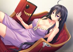 black_hair breasts cleavage dronya labyrinth_of_refrain large_breasts long_hair miyai_sen nightgown nipple_bulge nippon_ichi_software sole_female