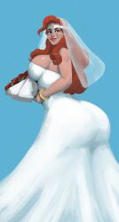 ass bouquet bridal_veil curvaceous curvy curvy_female curvy_figure female katella katella_the_huntress red_hair redblacktac sideboob sonic_(series) sonic_the_hedgehog_(series) wedding_dress white_dress