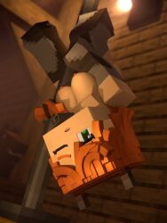 3d alex_(minecraft) beveledblock breasts cow_girl cow_horns cow_print cowbell elbow_gloves female female_only functionally_nude functionally_nude_female green_eyes light minecraft nipples one_eye_closed open_mouth orange_hair pole pole_dancing solo solo_female square_head thighhighs upside-down