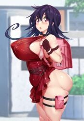 :o bare_shoulders big_ass big_breasts curvaceous dripping_cum duel_masters kawahagitei lifted_skirt nipples_visible_through_clothing no_panties plump randoseru tagme tasogare_mimi thick_thighs tight_clothing underboob used_condom