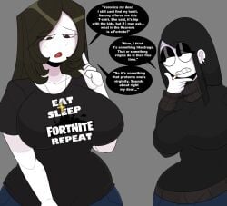 2girls big_breasts breasts dialogue female fortnite milf saltynoodles speech_bubble tagme text veronica's_mother_(saltynoodles) veronica_(saltynoodles)