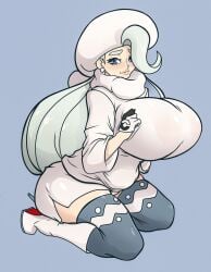 1girls alternate_version_available areolae big_breasts big_lips blue_eyes blush breasts clothing earrings female female_only game_freak gloves grey_hair gym_leader hair hat heels high_heels huge_breasts large_breasts leggings legs lips long_hair melony_(pokemon) milf mother notjustpanda plump pokemon pokemon_ss solo solo_female thick_lips thick_thighs thighs visible_areolae voluptuous