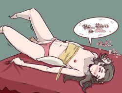 1boy 1girls bare_legs bbdouble bed blush breasts breasts_out brown_hair closed_eyes english_text female_focus fire_emblem fire_emblem_fates freckles legs long_hair male mozu_(fire_emblem) nintendo nipples nude nude_female on_back on_bed on_pillow panties panties_aside penis pillow pink_panties pussy sex sheet_grab small_breasts solo_focus tank_top text vaginal_penetration