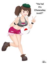 big_breasts bimbo brainwashing breasts double_v gloria_(pokemon) medium_breasts navel open_mouth pokemon pokemon_ss syas-nomis thick_thighs transparent_background wide_hips