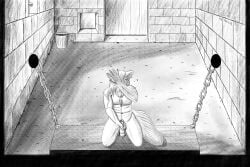 3:2 alius_corsac anthro balls bucket canid canine container corsac_fox digitigrade door fox genitals hi_res humanoid_genitalia humanoid_penis male mammal masturbation monochrome nude penis prison prison_cell prisoner solo volatus