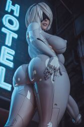 1futa 3d ass big_ass blindfold bodysuit breasts clothing cock_sleeve_(clothes) erection futa_only futanari genitalwear huge_breasts intersex latex latex_bodysuit latex_futa latex_gloves nier nier:_automata penis shiny_clothes solo stevencarson thick_thighs wide_hips yorha_2b
