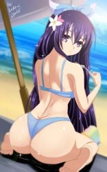 ass beach big_ass big_butt bikini date_a_live purple_eyes purple_hair the_amazing_gambit yatogami_tohka