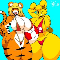 2girls big_breasts breasts female furry omegabrawl tagme thick_thighs