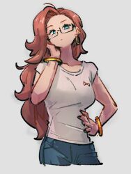 1girls alternate_costume android_21 android_21_(human) big_breasts blue_eyes breasts brown_hair dragon_ball dragon_ball_fighterz female female_only glasses long_hair st62svnexilf2p9 tagme