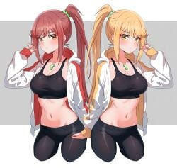 2girls abs ass athletic aunt_and_niece big_breasts blonde_hair blush breasts closed_mouth clothed clothes clothing core_crystal duo female female_only fit fit_female fitness girly glimmer_(xenoblade) gym gym_clothes gym_pants gym_uniform hair high_res human jacket kamidan large_ass large_breasts leggings legwear light-skinned_female light_skin long_hair looking_at_viewer medium_breasts midriff milf multiple_girls mythra nintendo no_bra ponytail red_eyes red_hair similar_looking simple_background sports_bra stomach sweat tank_top teenager tight tight_clothes tight_clothing tight_dress tight_fit tight_pants tights underwear very_high_resolution video_games white_background white_body wide_hips workout_clothes xenoblade_(series) xenoblade_chronicles_2 xenoblade_chronicles_3 xenoblade_chronicles_3:_future_redeemed yellow_eyes yellow_hair young younger_female