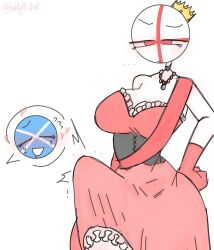 1futa 1girls blush boner clothed clothing countryhumans countryhumans_girl crown dress england_(countryhumans) erection female futanari kak0yt0_chel scotland_(countryhumans) standing