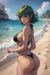 1girls ai_generated ass beach big_ass bikini female female_only green_hair one-punch_man solo tatsumaki vitoryt