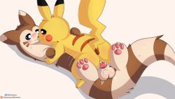 absurd_res anal anal_sex animal_genitalia ass balls blush bodily_fluids brown_body brown_fur cloudeon cum cum_in_ass cum_inside digital_media_(artwork) duo erection feral fur furret generation_1_pokemon generation_2_pokemon genital_fluids genitals hi_res male male/male male_penetrated male_penetrating male_penetrating_male mammal mustelid nintendo nude penetration penile penis pikachu pokemon pokemon_(species) rodent sex simple_background smile tail yellow_body yellow_fur