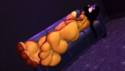3d_(artwork) 4_toes ailurid anthro ass big_butt big_feet curling_toes digital_media_(artwork) erection feet foot_focus furniture hair hi_res huge_feet hyper hyper_feet jade4ink male mammal nude ponytail purple_eyes red_panda sofa soles solo source_filmmaker_(artwork) teasing teasing_viewer teasing_with_feet toes wide_hips woozey_(stubbsmcwooze)