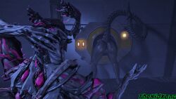 3d_(artwork) alien alien_(franchise) anus ass big_butt black_body crossover detailed_background digital_media_(artwork) duo excella faceless_character faceless_male fan_character female female_xenomorph genitals grey_body humanoid interspecies male male/female multicolored_body nidus_(warframe) pink_body pussy teratophilia thekidxeno thick_thighs through_wall video_games warframe white_body wide_hips xenomorph