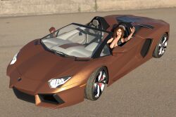 1girls 3d absurd_res black-kat-3d-studio breasts car driving female inside_car lamborghini solo