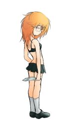 black_clothing female genderswap_(mtf) ginger ginger_hair glasses holding_knife holding_weapon knife lingerie messy_hair provocative_clothing randal_ivory randals_friends ranfren rule_63 short_skirt small_female socks tiny_breasts tiny_female tiny_girl white_background